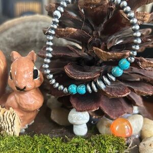 925 Sterling Italian pearls and saucers turquoise bracelet